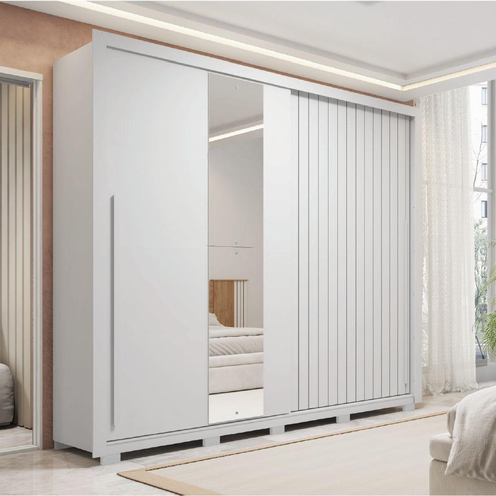 Guarda Roupas Casal Com Ripado E Espelho 2 Portas 4 Gavetas Eloa Branco Caemmun Branco - 1