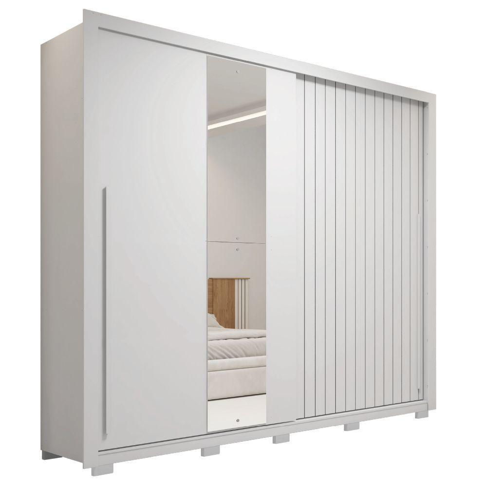 Guarda Roupas Casal Com Ripado E Espelho 2 Portas 4 Gavetas Eloa Branco Caemmun Branco - 2