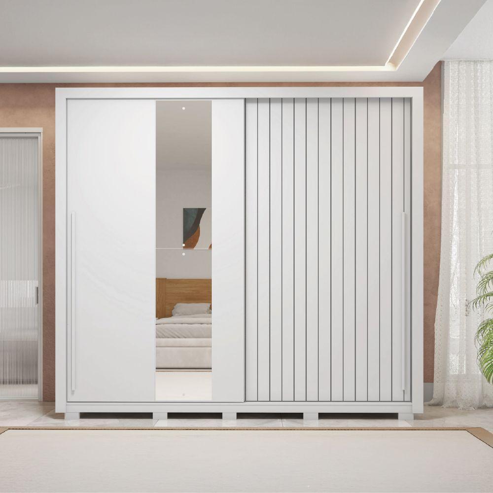 Guarda Roupas Casal Com Ripado E Espelho 2 Portas 4 Gavetas Eloa Branco Caemmun Branco - 3