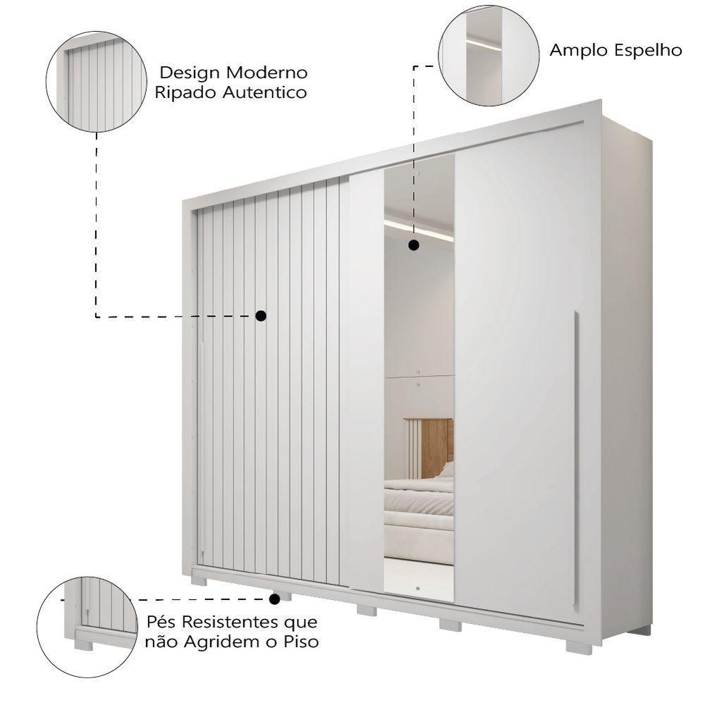 Guarda Roupas Casal Com Ripado E Espelho 2 Portas 4 Gavetas Eloa Branco Caemmun Branco - 6