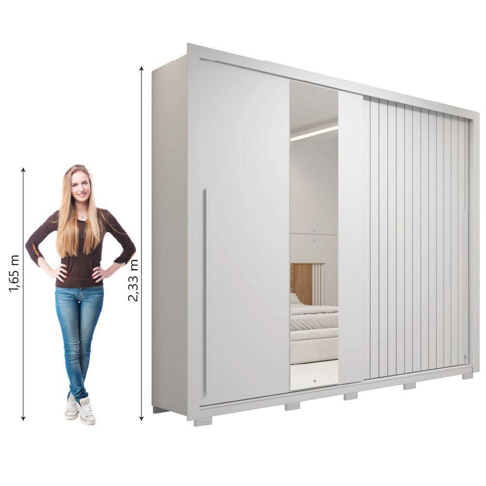 Guarda Roupas Casal Com Ripado E Espelho 2 Portas 4 Gavetas Eloa Branco Caemmun Branco - 7