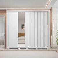 Guarda Roupas Casal Com Ripado E Espelho 2 Portas 4 Gavetas Eloa Branco Caemmun Branco - 3