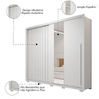 Guarda Roupas Casal Com Ripado E Espelho 2 Portas 4 Gavetas Eloa Branco Caemmun Branco - 6