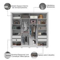 Guarda Roupas Casal Com Ripado E Espelho 2 Portas 4 Gavetas Eloa Branco Caemmun Branco - 8