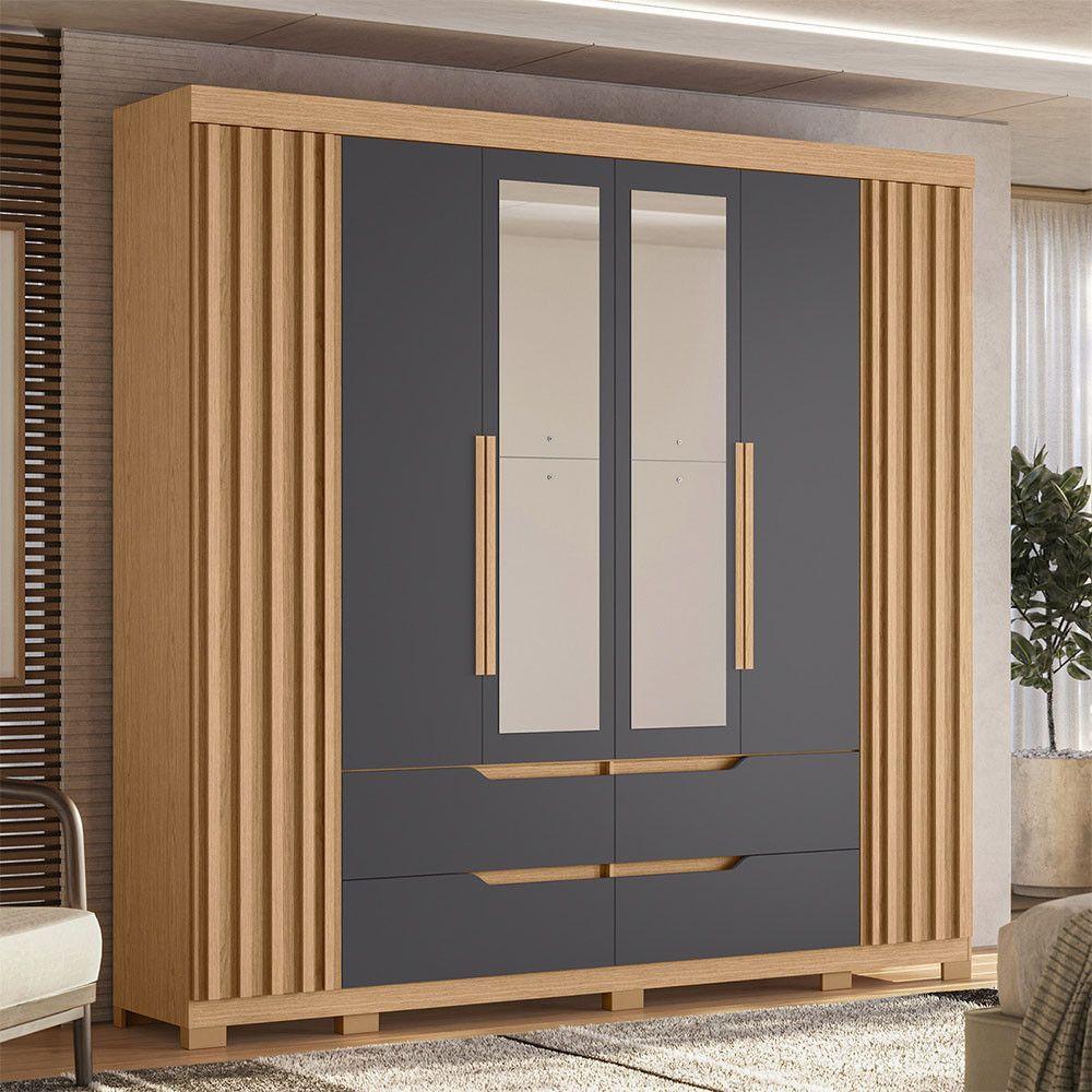 Guarda Roupa Doble Casal 6 Portas Com Espelho Albatroz Freijó/titanium - 2