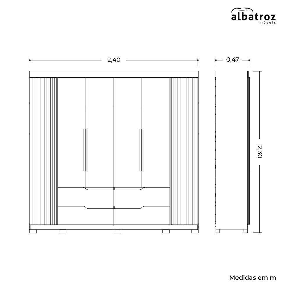Guarda Roupa Doble Casal 6 Portas Com Espelho Albatroz Freijó/titanium - 6