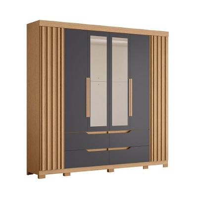Guarda Roupa Doble Casal 6 Portas Com Espelho Albatroz Freijó/titanium