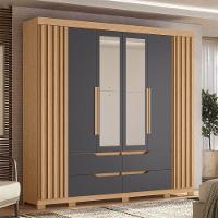 Guarda Roupa Doble Casal 6 Portas Com Espelho Albatroz Freijó/titanium - 2