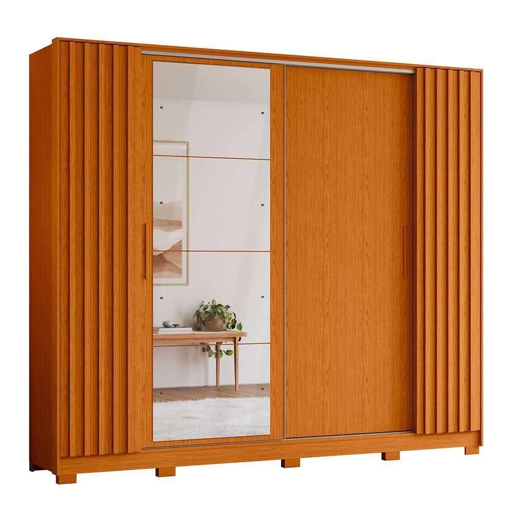 Guarda Roupa Jacarandá 4 Espelhos Ripado 1 Espelho Albatroz Cinamomo/off White - 1