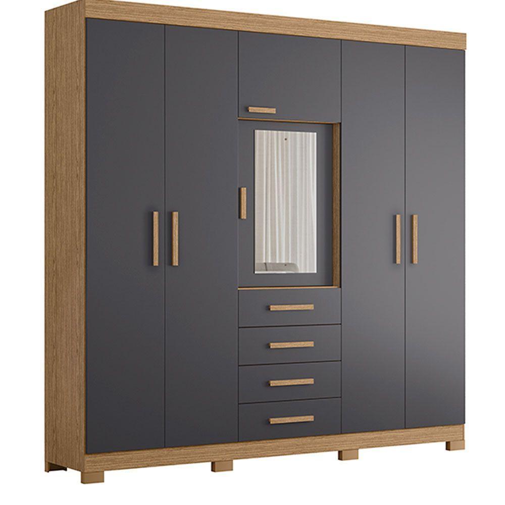 Guarda Roupa Virtus Casal 5 Portas Com Espelho Albatroz Freijó/titanium - 1