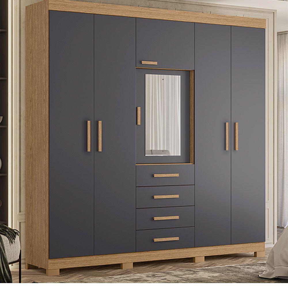 Guarda Roupa Virtus Casal 5 Portas Com Espelho Albatroz Freijó/titanium - 2