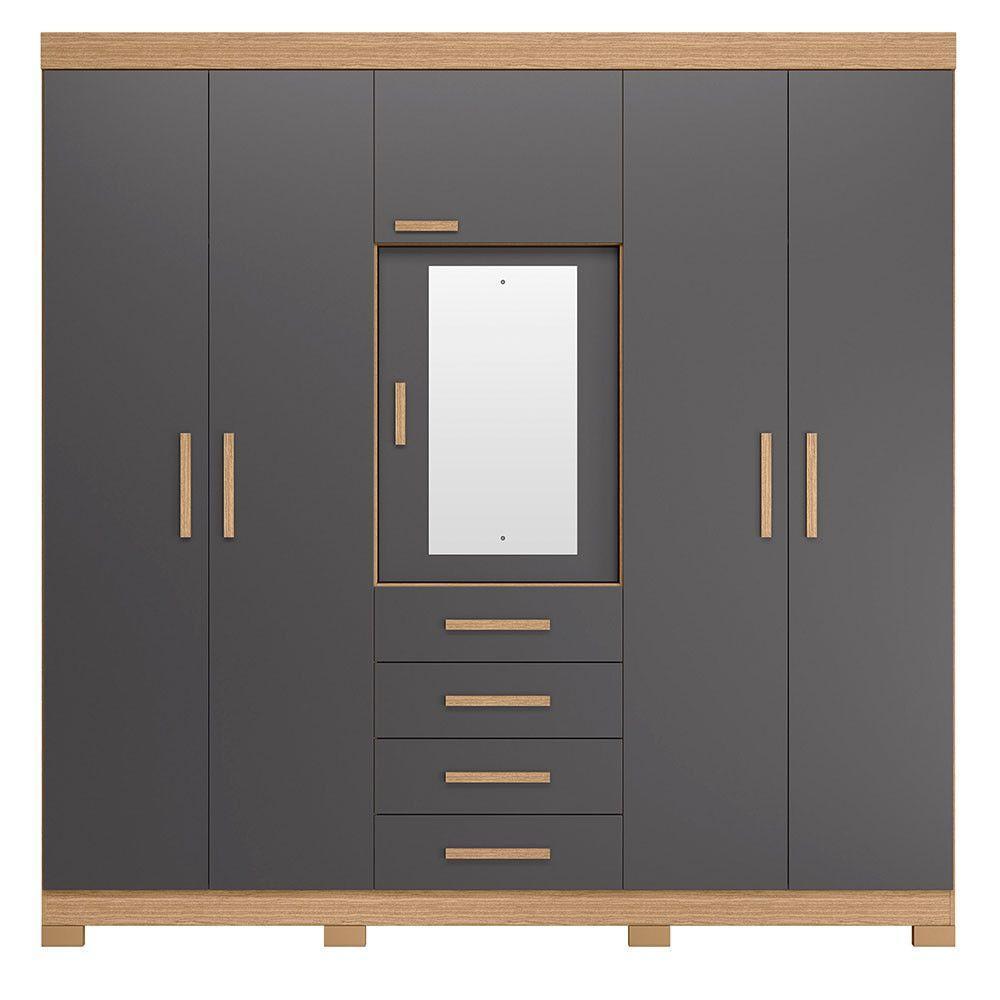 Guarda Roupa Virtus Casal 5 Portas Com Espelho Albatroz Freijó/titanium - 3