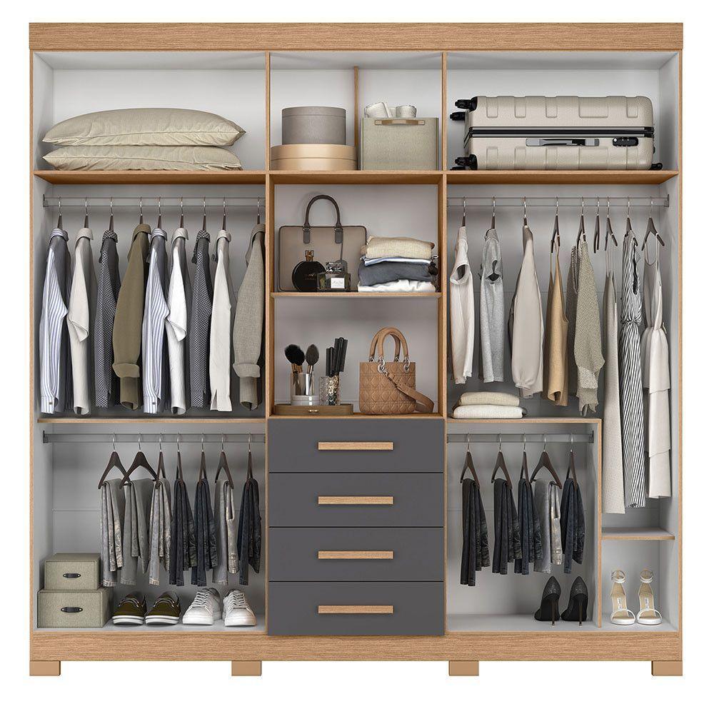 Guarda Roupa Virtus Casal 5 Portas Com Espelho Albatroz Freijó/titanium - 4