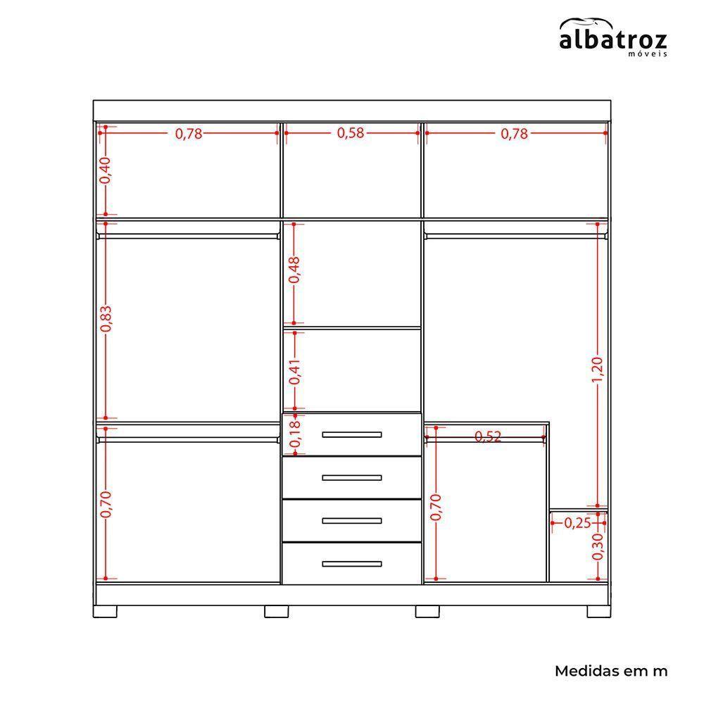 Guarda Roupa Virtus Casal 5 Portas Com Espelho Albatroz Freijó/titanium - 5