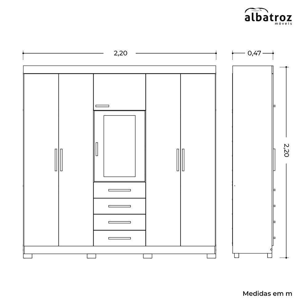 Guarda Roupa Virtus Casal 5 Portas Com Espelho Albatroz Freijó/titanium - 6