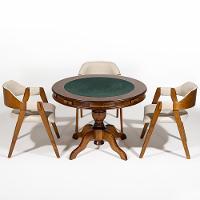 Mesa De Jogos Redonda 140cm New Orleans M04 Com 03 Cadeiras Estofadas Suran Linho Bege - Lyam Decor - 1