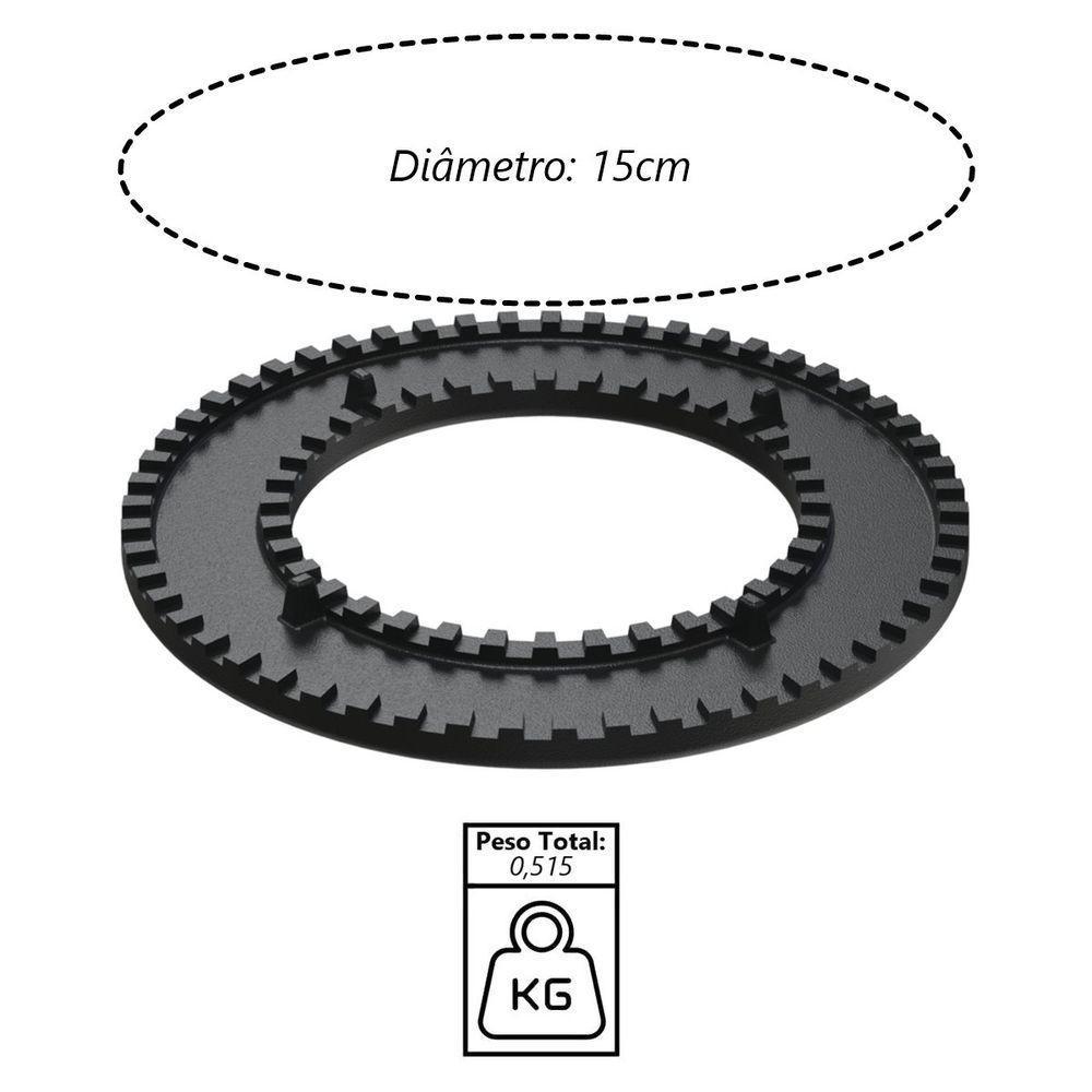 Queimador Simples Dupla Chama Completo Fogão Ferro N2 15cm - 2