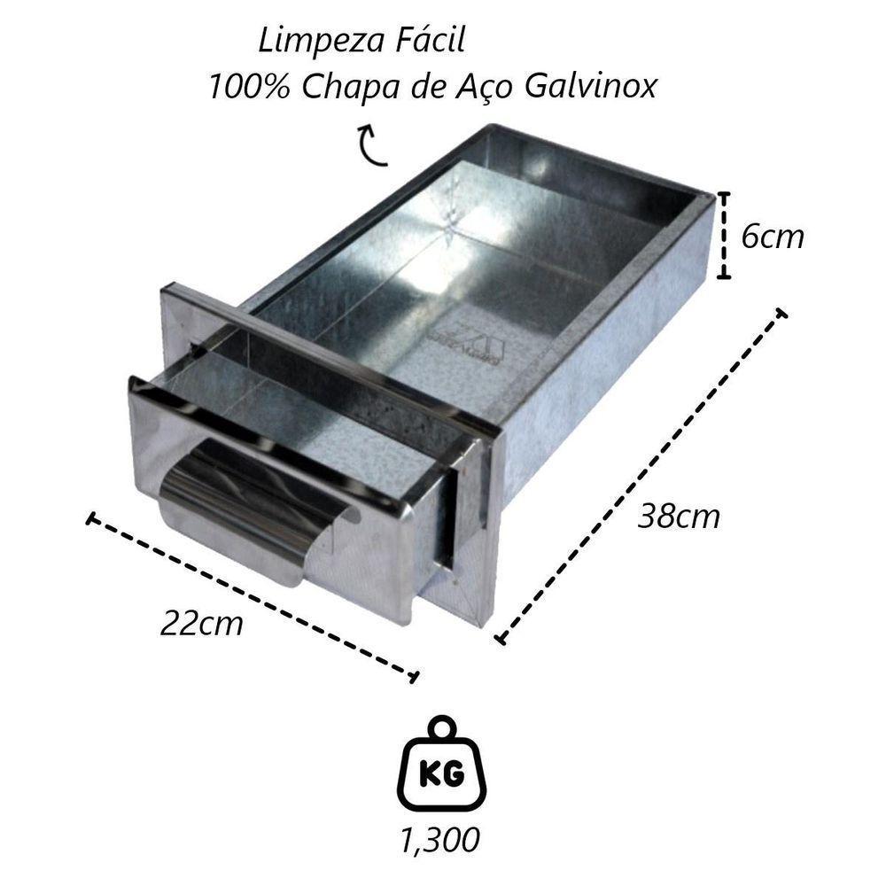 Gaveta Cinzeiro Lareira Chapa Aço Galvinox Popular 38 x 22 x 6cm. - 2