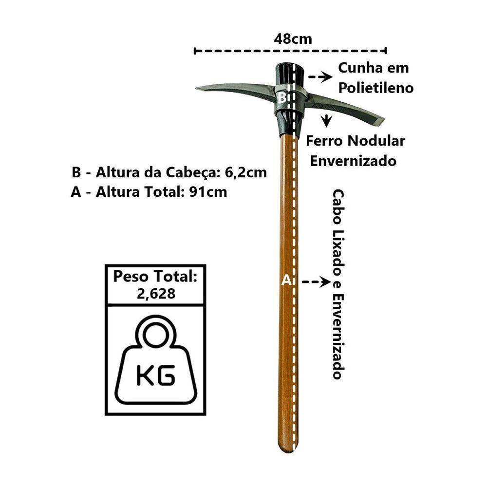 Picareta Pá Ponta Premium Cabo Envernizado Cunha Polietileno - 2