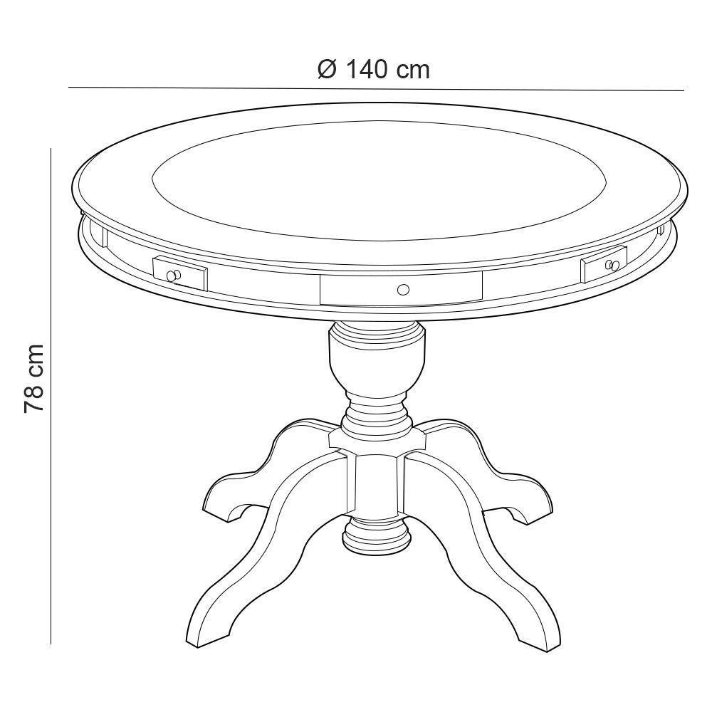 Mesa De Jogos Redonda 140cm New Orleans M04 Com 04 Cadeiras Estofadas Suran Linho Bege - Lyam Decor - 5