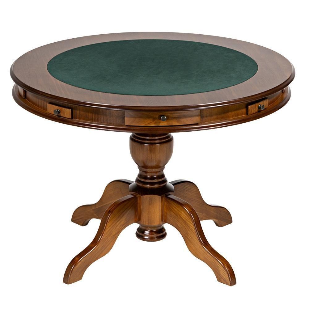 Mesa De Jogos Redonda Tampo Reversível Gavetas E Porta Copos 140cm M04 Imbuia - Lyam Decor - 1