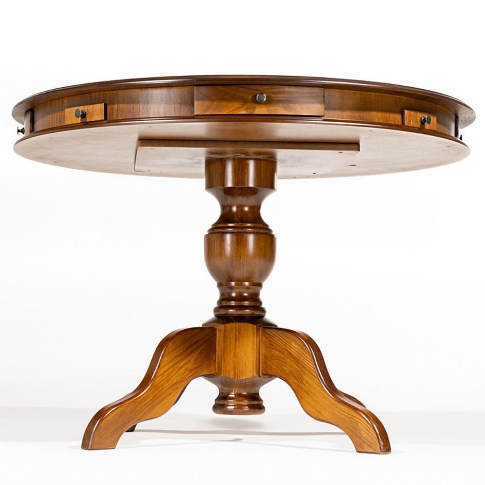 Mesa De Jogos Redonda Tampo Reversível Gavetas E Porta Copos 140cm M04 Imbuia - Lyam Decor - 5