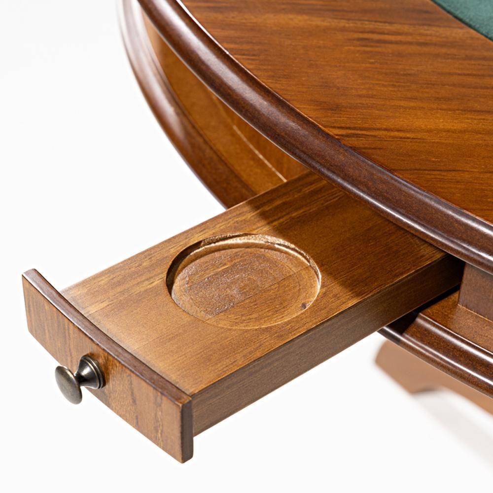 Mesa De Jogos Redonda Tampo Reversível Gavetas E Porta Copos 140cm M04 Imbuia - Lyam Decor - 8