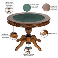 Mesa De Jogos Redonda Tampo Reversível Gavetas E Porta Copos 140cm M04 Imbuia - Lyam Decor - 3