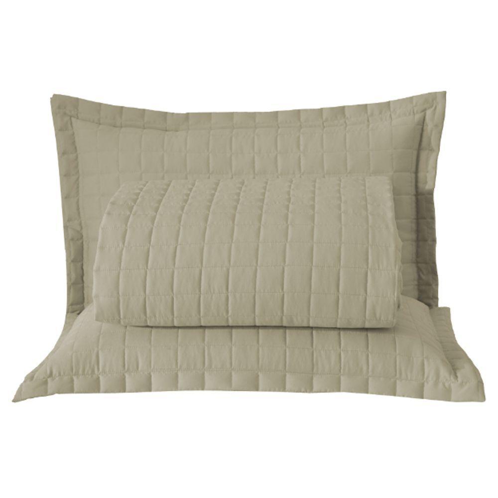 Kit Cobre Leito Colcha Bellini Casal Padrão Dupla Face Percal 300 Fios Textura Matelassê 3 Peças - Cáqui - 7