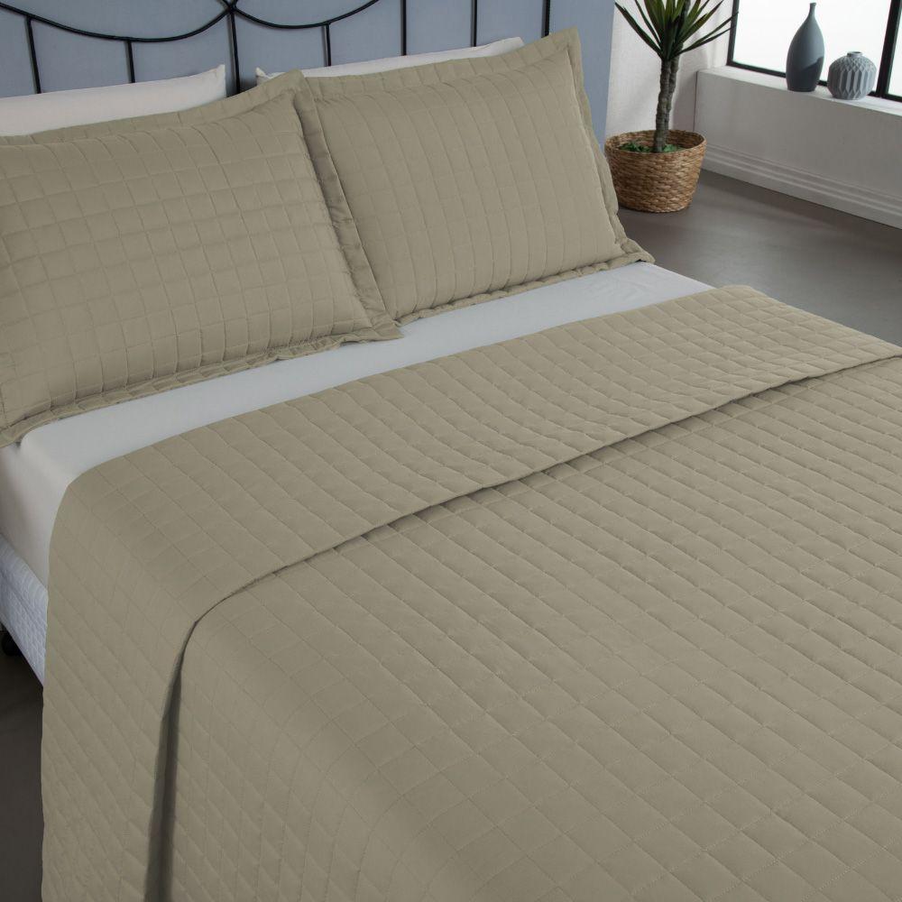 Kit Cobre Leito Colcha Bellini Casal Padrão Dupla Face Percal 300 Fios Textura Matelassê 3 Peças - Cáqui - 8