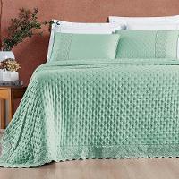 Kit Cobre Leito Colcha Bouclê King Bordada Micropercal 200 Fios 3 Peças Verde Salvia 100% Poliéster - 1