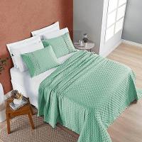 Kit Cobre Leito Colcha Bouclê King Bordada Micropercal 200 Fios 3 Peças Verde Salvia 100% Poliéster - 2