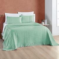 Kit Cobre Leito Colcha Bouclê King Bordada Micropercal 200 Fios 3 Peças Verde Salvia 100% Poliéster - 6