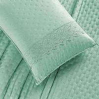 Kit Cobre Leito Colcha Bouclê King Bordada Micropercal 200 Fios 3 Peças Verde Salvia 100% Poliéster - 7