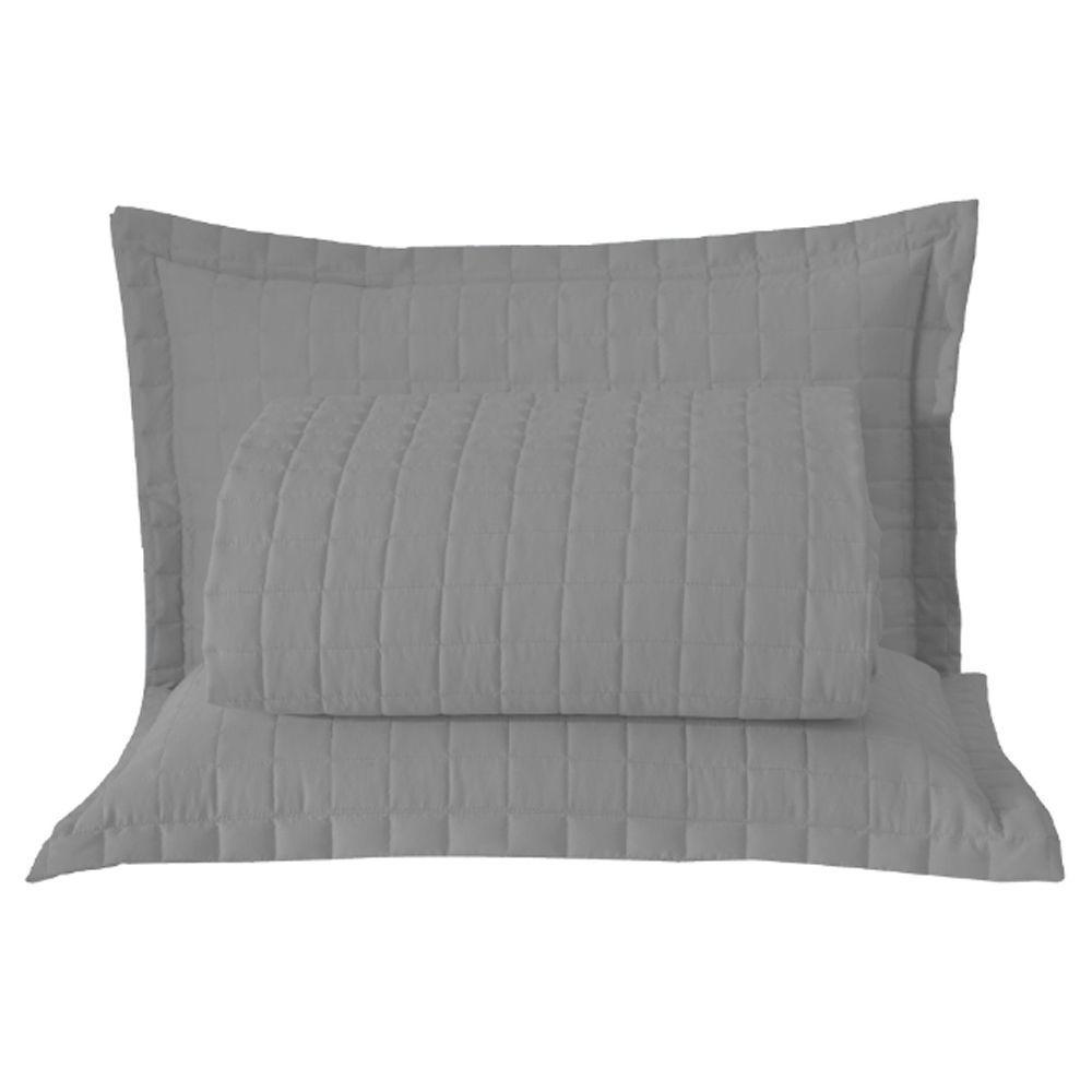 Kit Cobre Leito Colcha Bellini Queen Dupla Face Percal 300 Fios Textura Matelassê 3 Peças - Cinza - 8