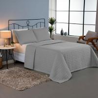 Kit Cobre Leito Colcha Bellini Queen Dupla Face Percal 300 Fios Textura Matelassê 3 Peças - Cinza - 2