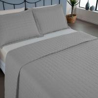 Kit Cobre Leito Colcha Bellini Queen Dupla Face Percal 300 Fios Textura Matelassê 3 Peças - Cinza - 3