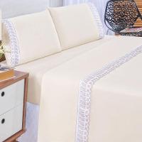 Jogo Cama Lençol Paris Casal Padrão Percal 180 Fios 100% Algodão Lese Bordada 4 Peças - Palha - 7