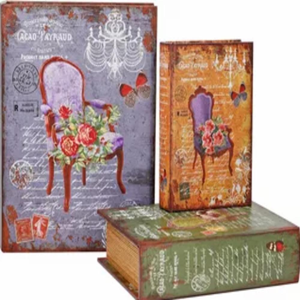 Kit 3 Cofre Livro Falso Decorativo Fake Porta Objetos Madeira Documentos Estilo Antigo Secreto Caixa Magnetico - 1