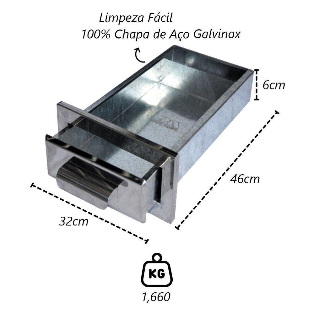 Gaveta Cinzeiro Lareira Chapa Aço Galvinox Popular 46 x 32 x 6cm. - 2
