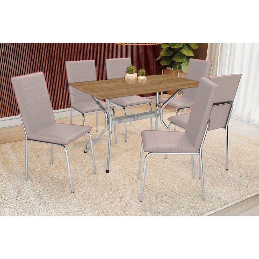 Conjunto Mesa De Cozinha Loire Com Tampo De Madeira 160cm E 6 Cadeiras Amsterdã Cromada Nude 16 Kappesberg - 1
