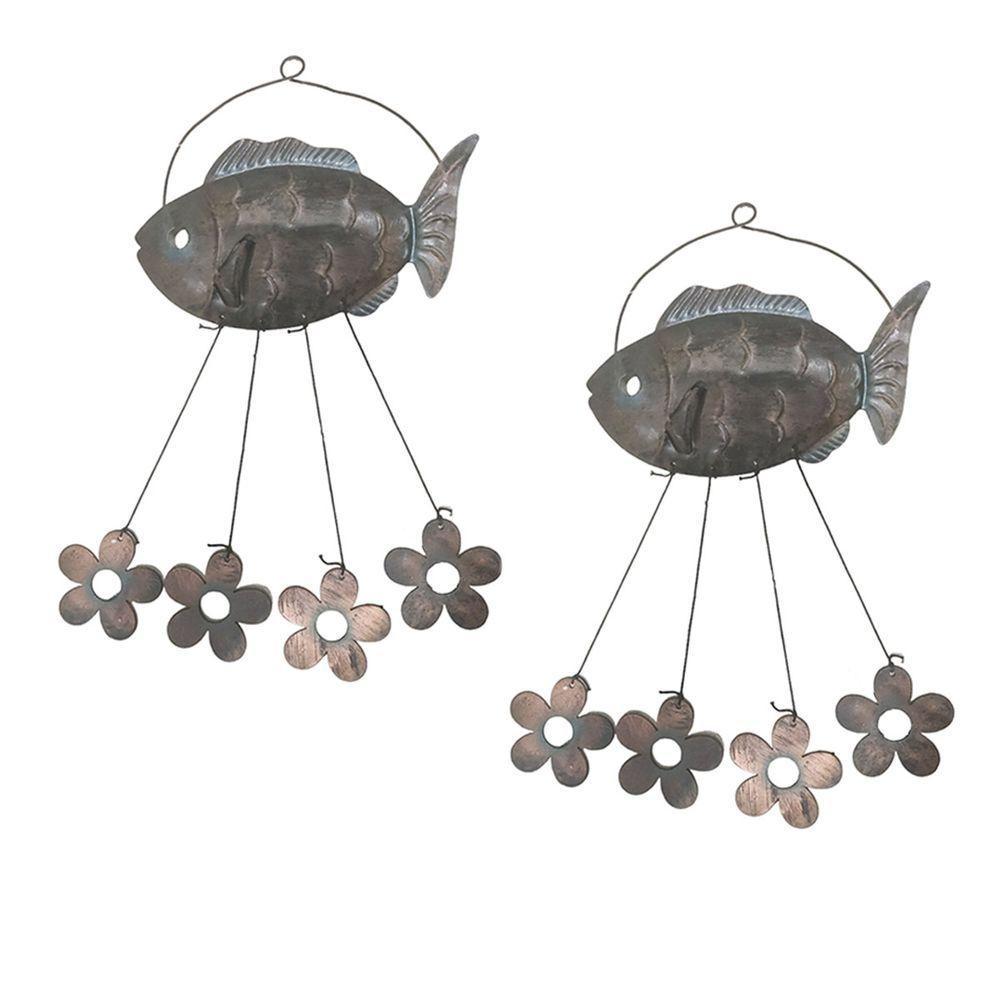 Sino Dos Ventos Peixe Flores Kit 2 Unidades Jardim Quintal Decoraçao Varanda Enfeite Ambiente Externo - 1