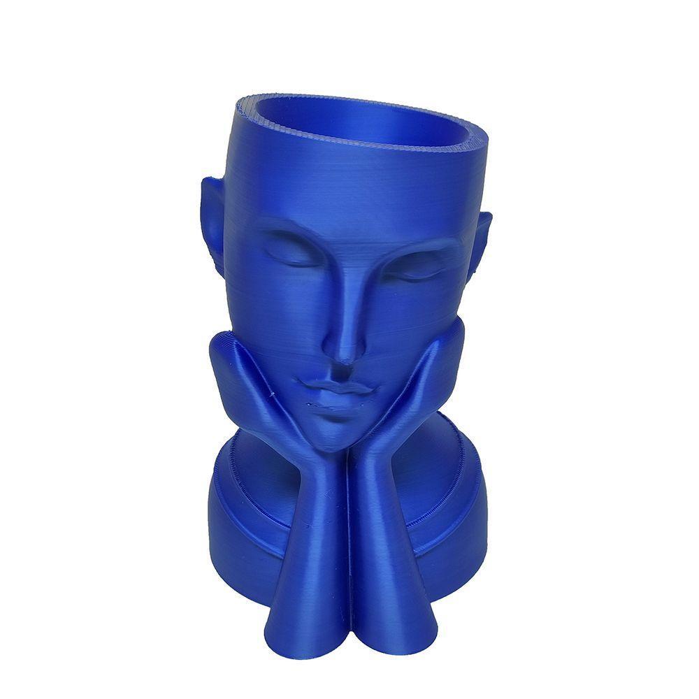 Rosto Enfeite Decoração Impressão 3d Porta Objeto Vaso 14 Cm Sala Azul Metálico - 1