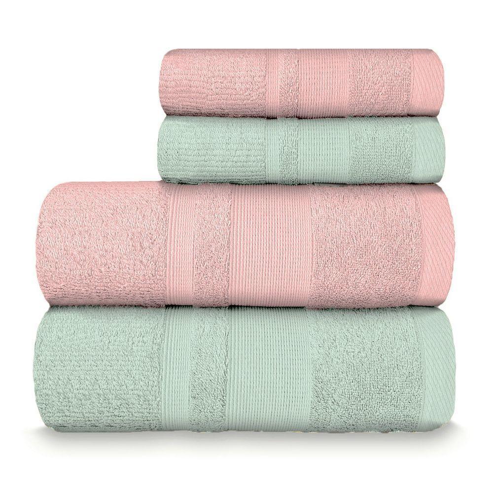 Jogo De Toalha Banhão Master 100% Algodão 4 Peças Gramatura 550 Verde Ice/rosa Cravo - 1