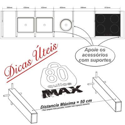 3 Suportes Pia Chumbar Bancada Mesa 40 Cm - Preto