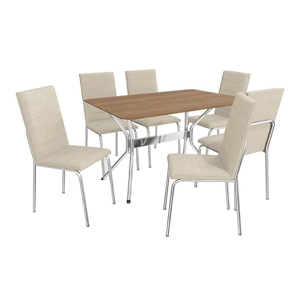 Sala De Jantar Loire com Tampo De Madeira 1.36 Cm + 6 Cadeiras Cromada-nude - 1