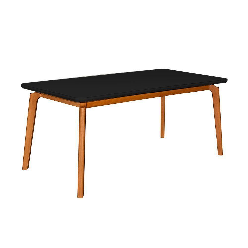 Mesa Jantar Luxo Jade Retangular 160x90cm Tampo Chanfrado Preto Base Madeira Maciça Mel - 1