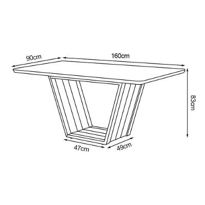Mesa De Jantar Luxo Retangular 160x90 Mdf/vidro Para 6 Lugares Pés Madeira Maciça Safira - Mel/off W