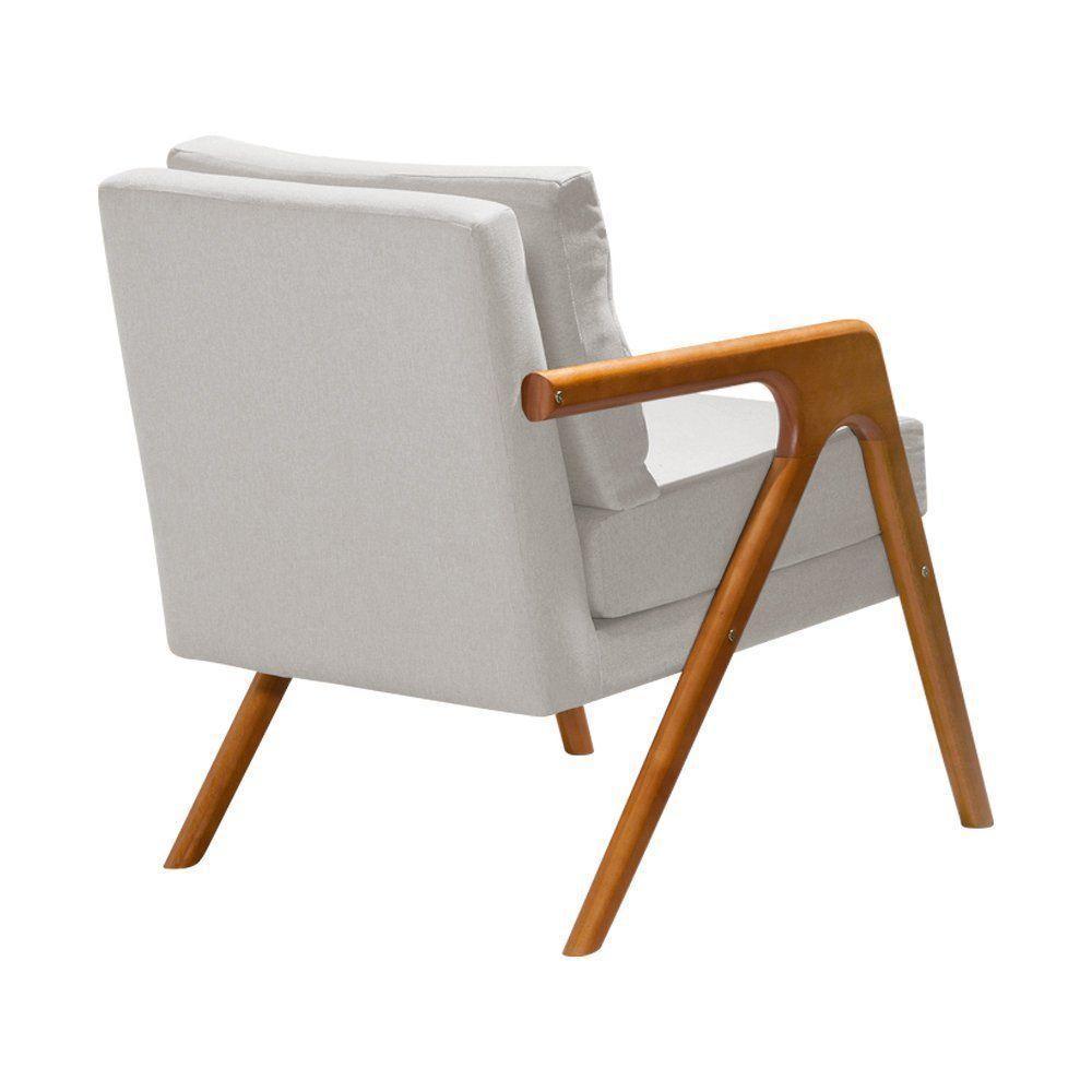 Poltrona Mona Luxo Onix Madeira Maciça Tecido Linho Cinza Web Holz - 3