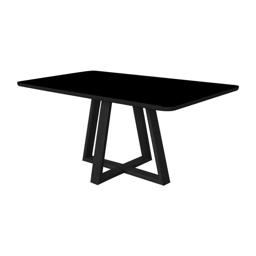 Mesa De Jantar Luxo 120x90 Tampo Mdf/vidro Para 4 Lugares Pés Madeira Maciça Pérola - Preto/preto - 1